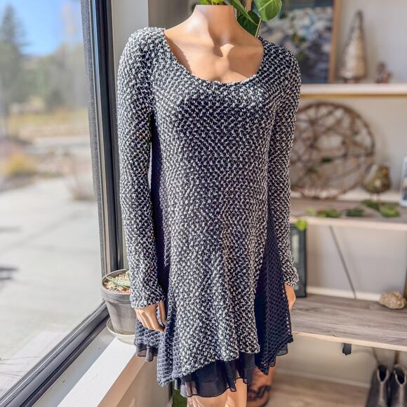 A’reve Anthologie Black & White Sweater Dress Layered Textured Knit Mesh, Medium - Picture 2 of 13